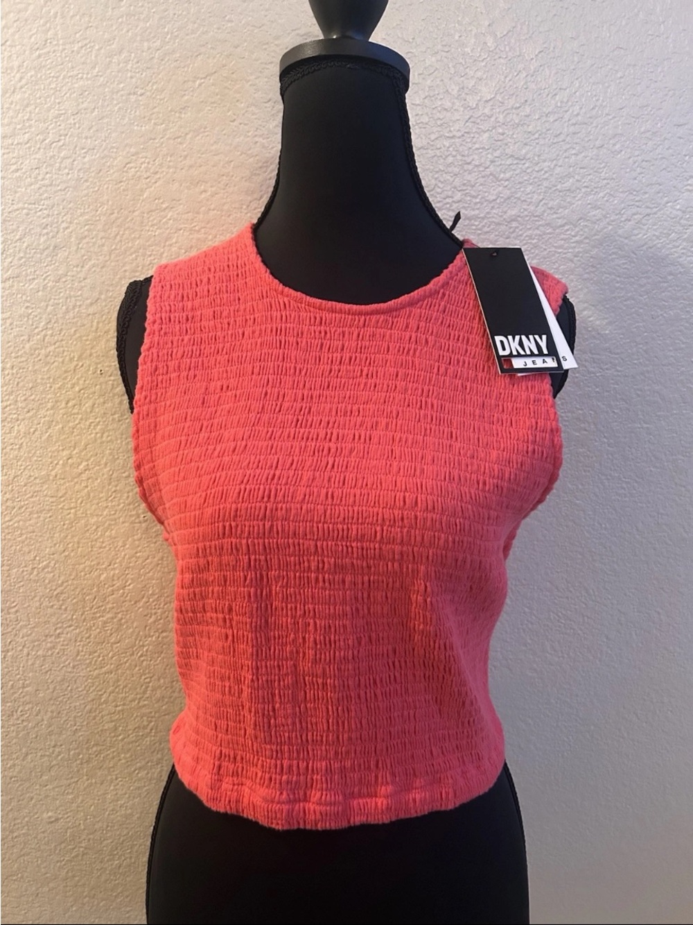 🆕DKNY Women’s Pink Smocked Gauze Tank Top Blouse Sz XL Summer Feminine Cute NWT